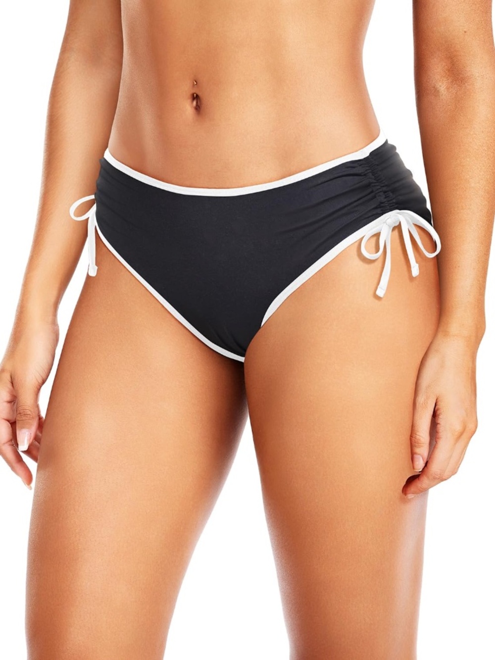 Daci Women's Side Tie Mid Rise Bikini Bottom, Black And White, Small